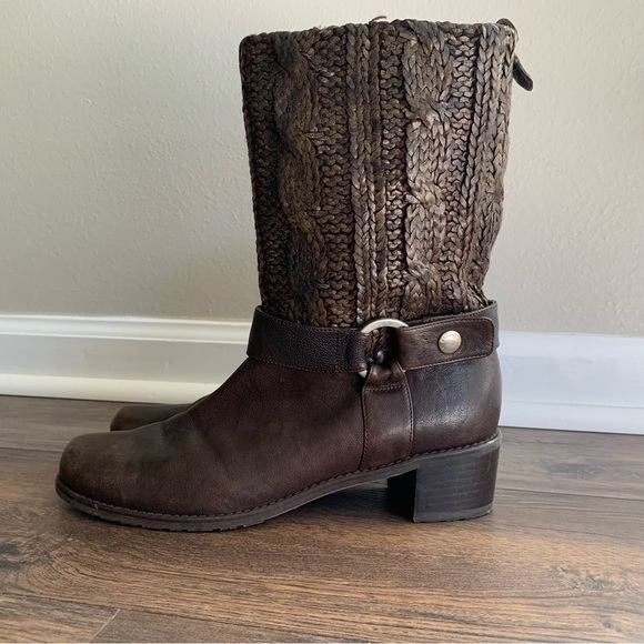 Stuart Weitzman Brown Pimlico Coated Knit Leather Mid Calf Boots/Booties - Picture 4 of 13